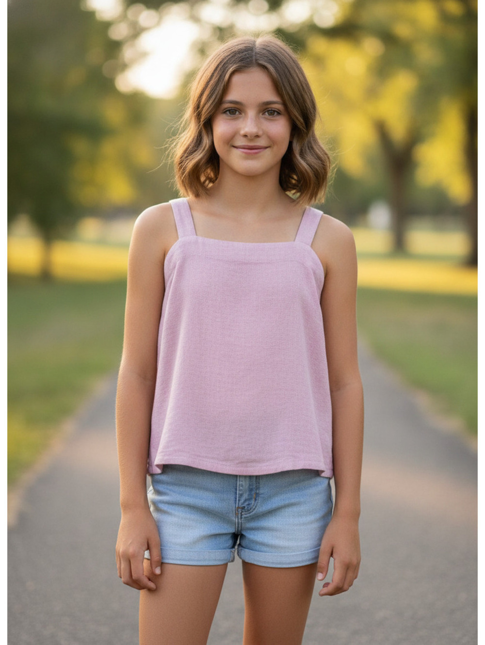 Abercrombie Kids Girl's 11 12 Pink Adjustable Strap Linen Tank Top New with Tags